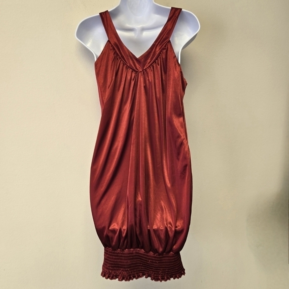 Jodi Kristopher Vintage V-Neck Satin Dress Red M - Picture 2 of 7